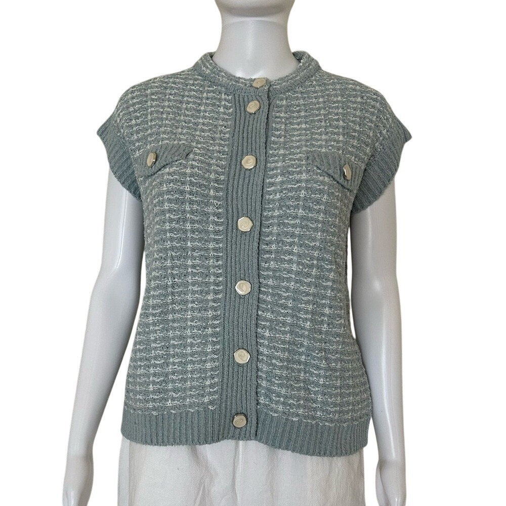 Gallery Knitted Tweed Cotton Blend Sleeveless Cardigan Vest Top 34-36